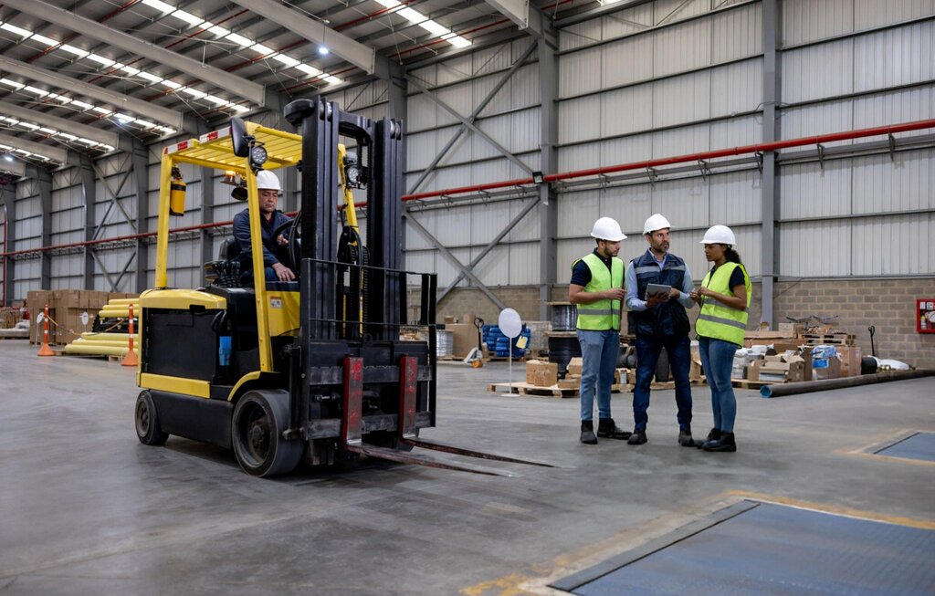 forklift parked in the warehouse