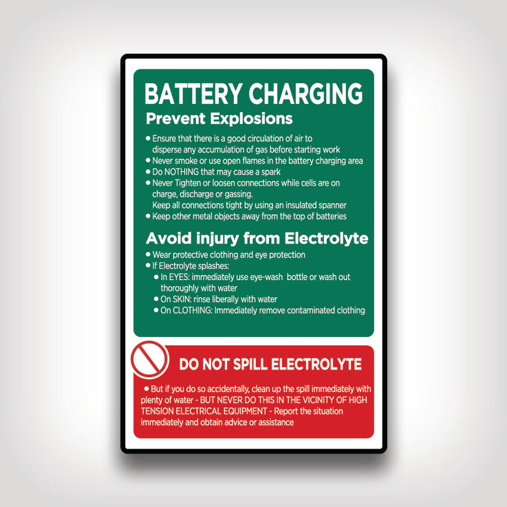 Battery Charging Instructions Sign