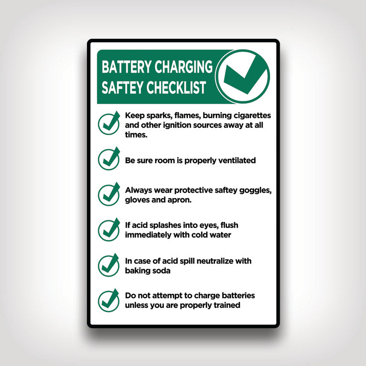 Battery Charging Safety Checklist Sign